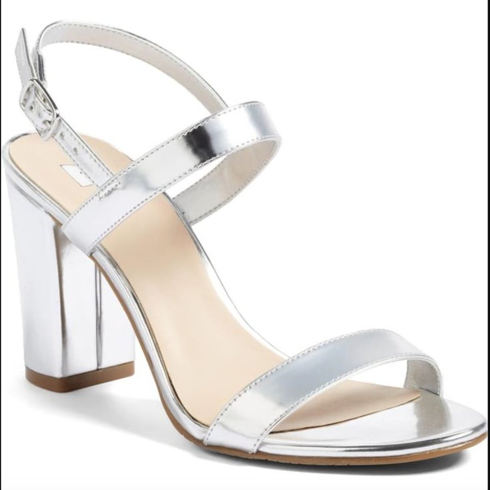 BP Silver Lula Block Heel Slingback Sandal